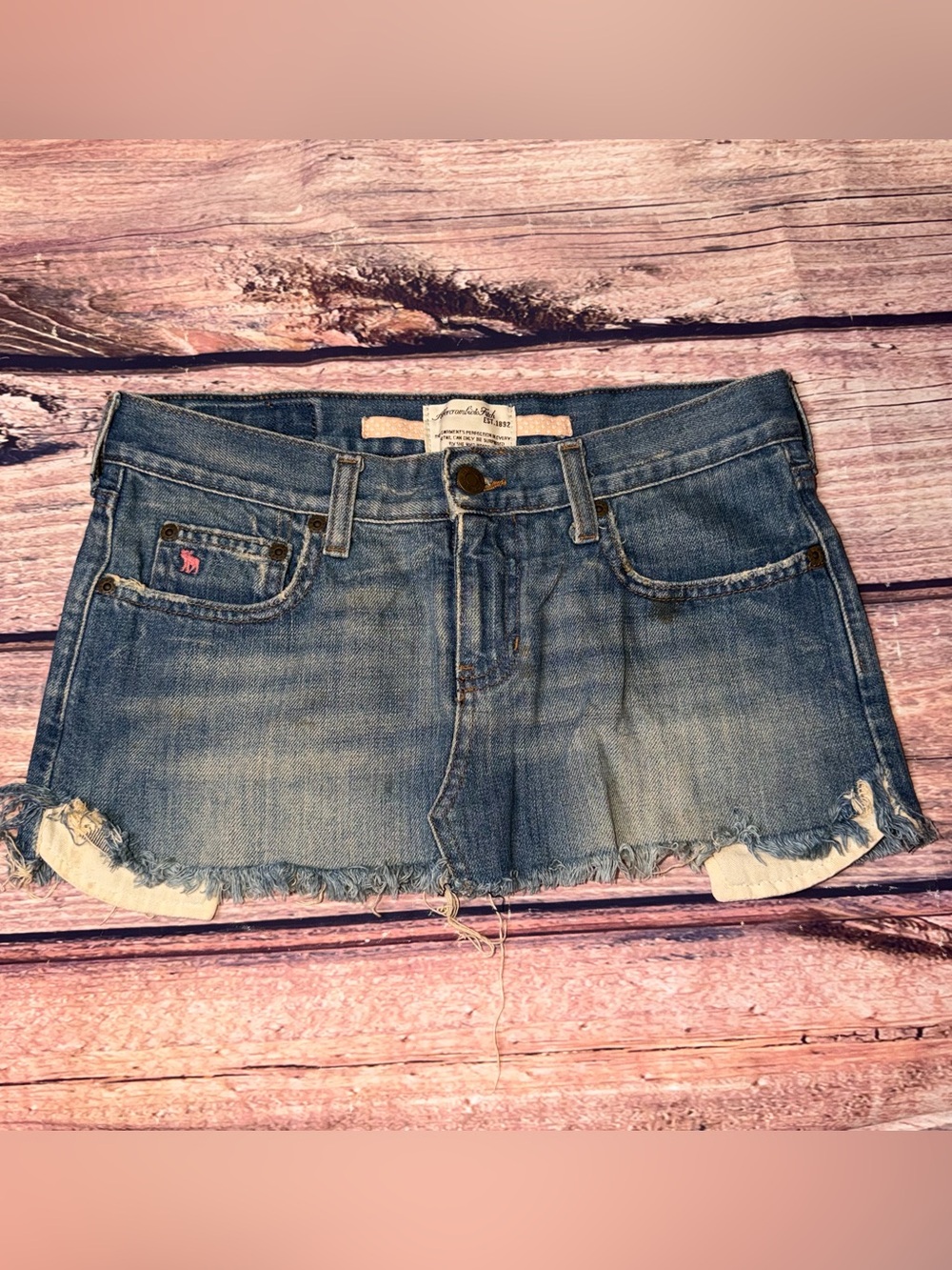 vintage Y2K Abercrombie & Fitch distressed denim micro mini skirt size 0
